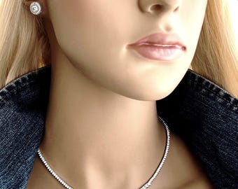 Zircon Diamond Tennis Chain Necklace, Graduated Zircons 2 - 5mm, Simulated Diamond Necklace, Celebrity Inspired Diamond Chain #1597