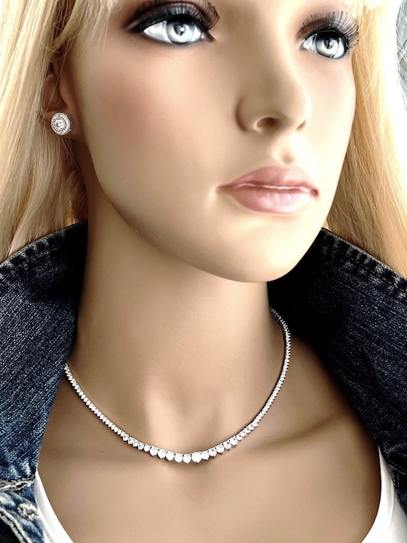 Zircon Diamond Tennis Chain Necklace, Graduated Zircons 2 - 5mm, Simulated Diamond Necklace, Celebrity Inspired Diamond Chain #1597