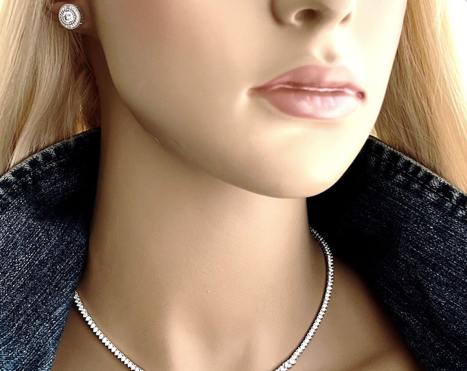 Zircon Diamond Tennis Chain Necklace, Graduated Zircons 2 - 5mm, Simulated Diamond Necklace, Celebrity Inspired Diamond Chain #1597