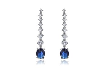 Sapphire Blue Princess Eugenie Zircon Post Earrings, Inspired by her wedding Earrings, Luxury Style of the Royals Earrings, #1491