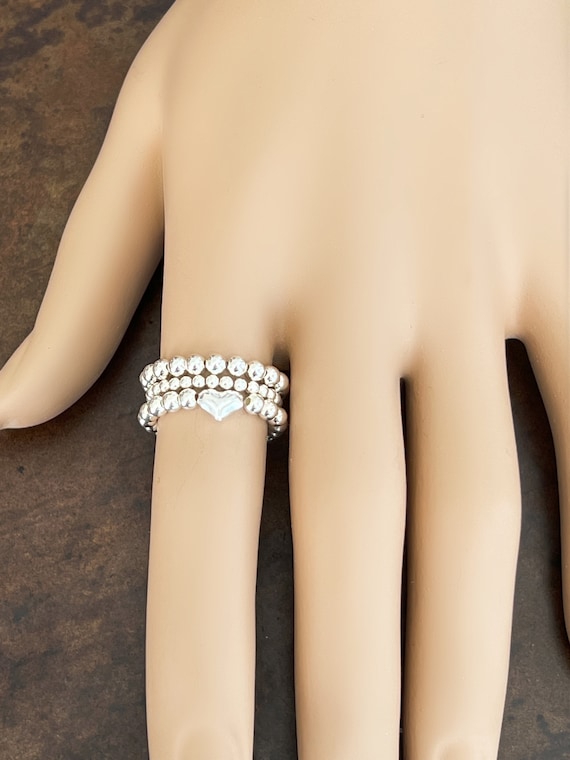 Sterling Silver Heart Stretch Ring, Sterling Silver Beads, Petite Tiny Heart, Finger Rings, #1242/#1240/#1241