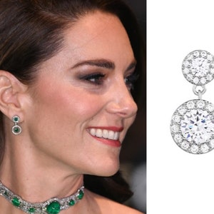 Boucles d'oreilles double cercle CZ de Kate Middleton, inspirées de la famille royale, magnifiques boucles d'oreilles scintillantes en or ou en argent, # 1484