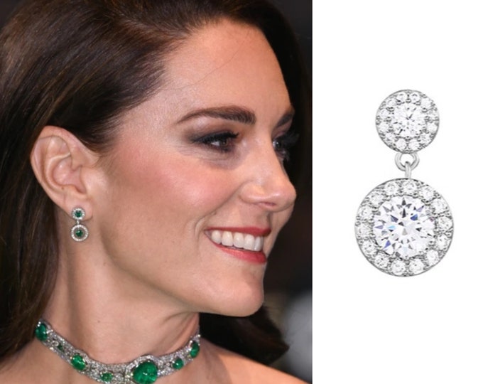 Kate Middleton Double Circle CZ Post Earrings, Inspired by the Royals, Gold or Silver Gorgeous Sparkly Earrings, #1484