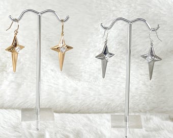 14k Gold Star Earrings, Sterling Silver Star Earrings, Cabin Jewelry, Northstar, Celestial Earrings, Large Sparkling Dangles, #1726