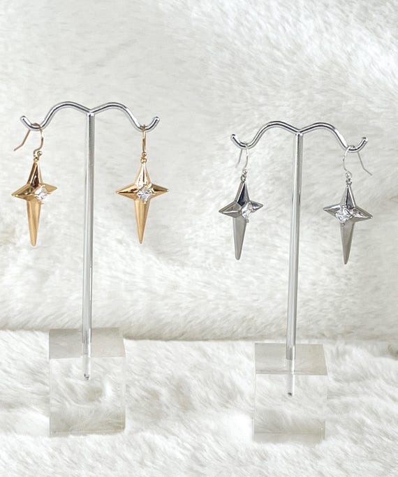 14k Gold Star Earrings, Sterling Silver Star Earrings, Cabin Jewelry, Northstar, Celestial Earrings, Large Sparkling Dangles, #1726