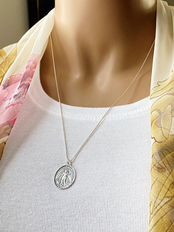 Sterling Silver Saint Michael & Blessed Mother Mary Medal Necklace, Catholic Faith jewelry, Archangel Protection Necklace, #1111