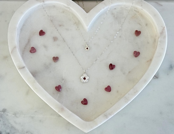 Mommy & Child Birthstone Flower Necklace Set, Sterling Silver Matching Flowers, Birthstone Centers, Mother's Necklace, Gift for Her #1952