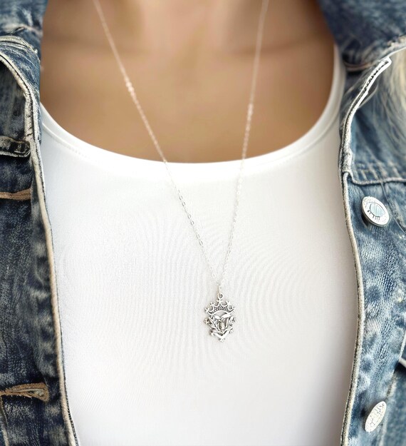 Sterling Silver Scottish Thistle Charm Necklace, Scottish Luckenbooth Symbols, Royalty Wear, Strength & Protection, #1897