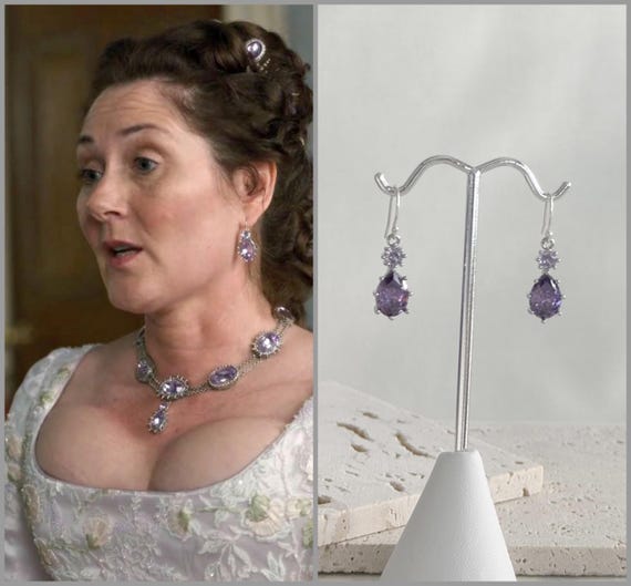 Violet Purple Teardrop Earrings: Sterling Silver, Bridgerton Style, February Birthstone #1853