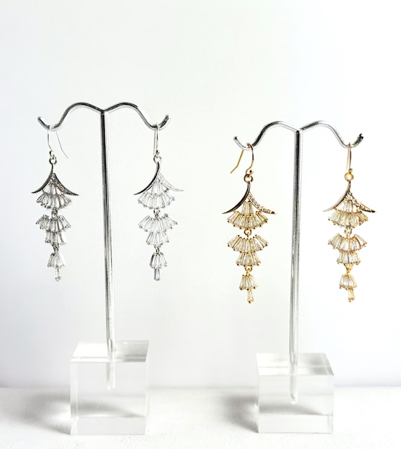 Long Pagoda Zircon Earrings: 14k Gold Filled or Sterling Silver, Temple Style Chandelier Earrings, #1896