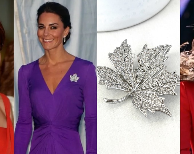 Kate Middleton Inspired Royal Canadian Maple Leaf Brooch, BACK in STOCK, Gorgeous Sparkly Diamond Zircons Pendant/Brooch in Silver, #1523