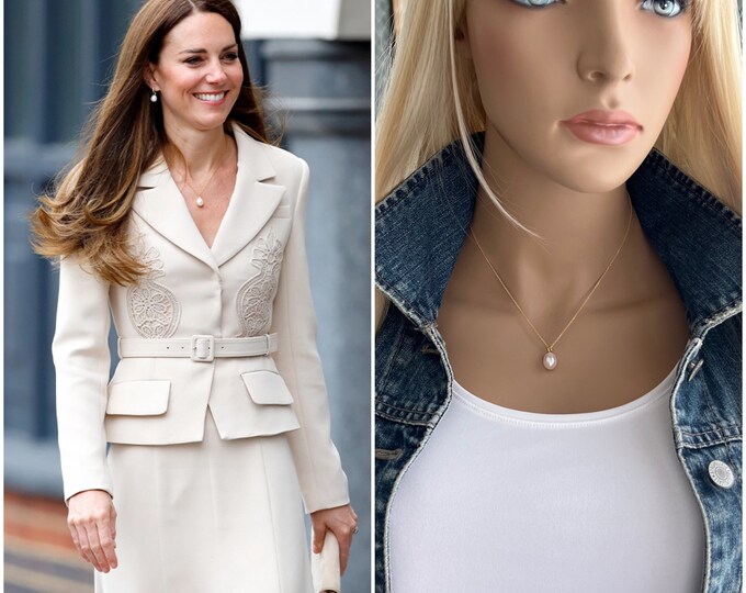 14k Gold Filled Kate Middleton Inspired Single Drop Pearl Necklace, Sterling Silver Minimal Simple Pearl Jewelry Royal Family #1556/#1640