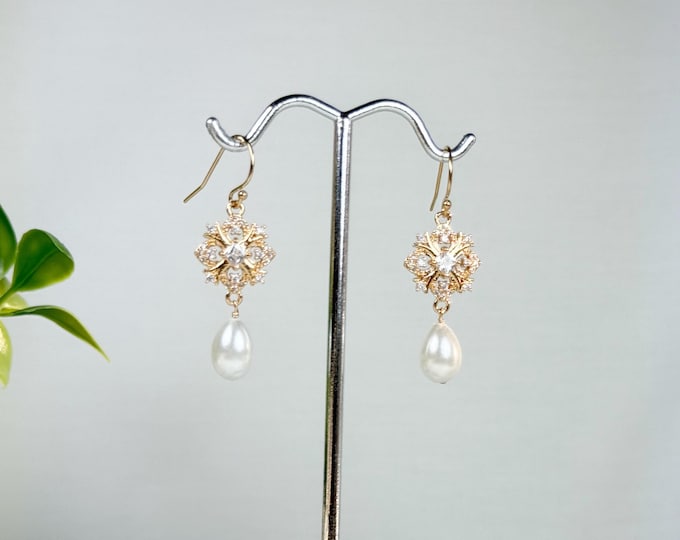 Romance Pearl Drop Earrings, Teardrop Pearls, 14k Gold Filled Earrings, Romantic Wedding Jewelry #1858