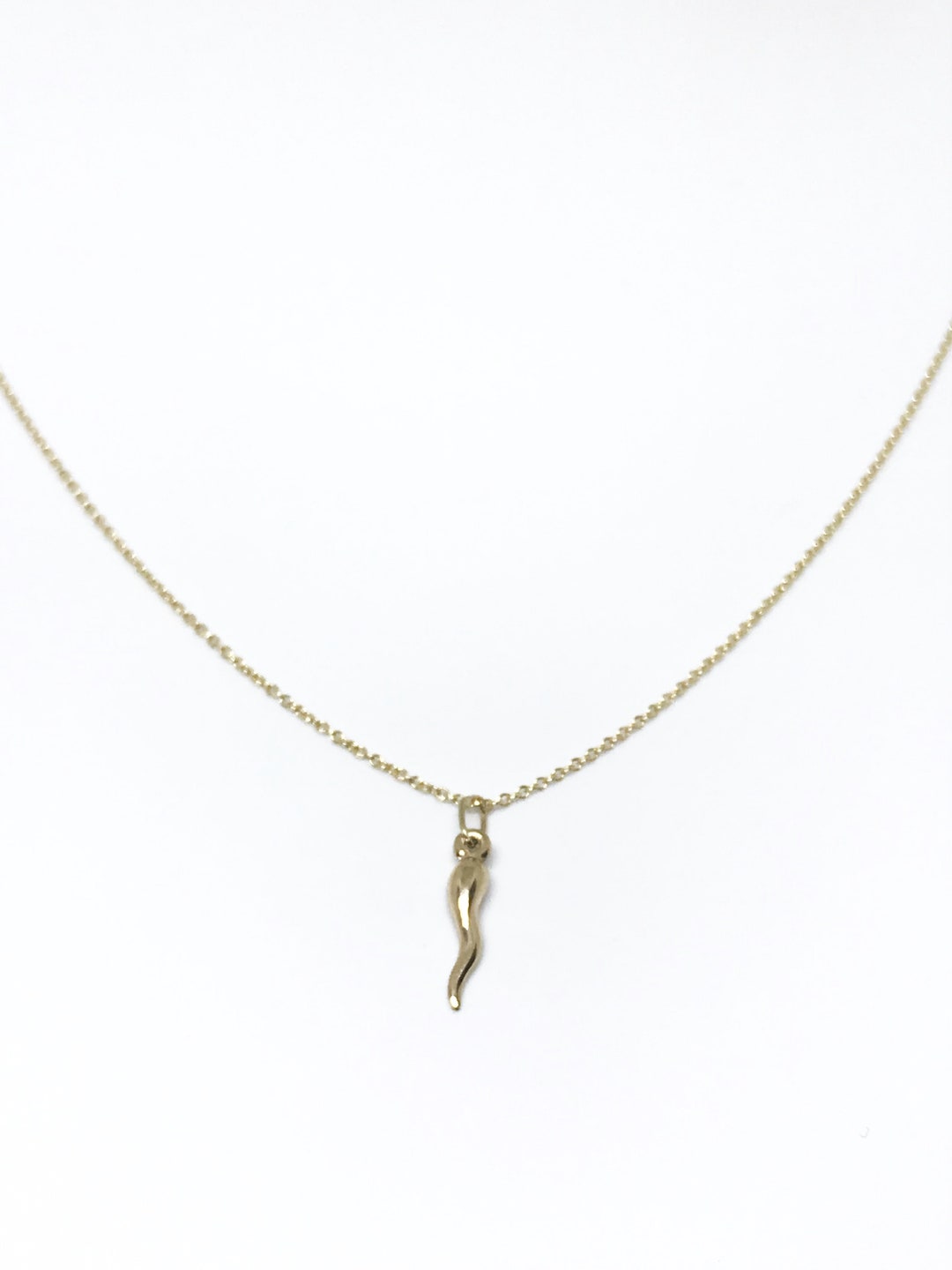 Gold Italian Horn Necklace, 100 14KT Gold Filled, Protection