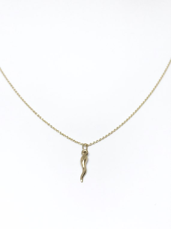 14k Gold Italian Horn Necklace, Protection Against Evil, Lucky Horn, Cornicello, 14k Gold Filled Italian Amulet, #907