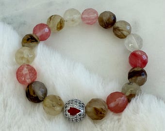 Arrowhead Gemstone Football Bracelet, Watermelon Tourmaline, Stacked Bracelets, Game Day Bling #1798