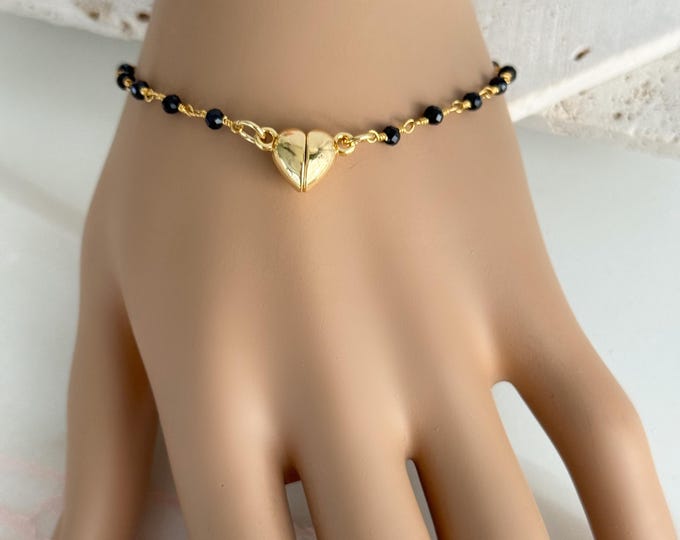 Dainty Gemstone Rosary Bracelet: 24k Gold Magnetic Heart Clasp, Dainty Easy Wearing Bracelet #1882