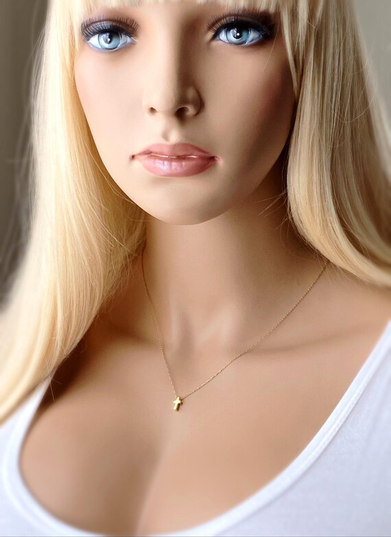 Dainty Gold Floating Cross Necklace, 14k Gold Filled Tiny Paperclip Chain, Petite Layering Necklace, Inspirational, #1165