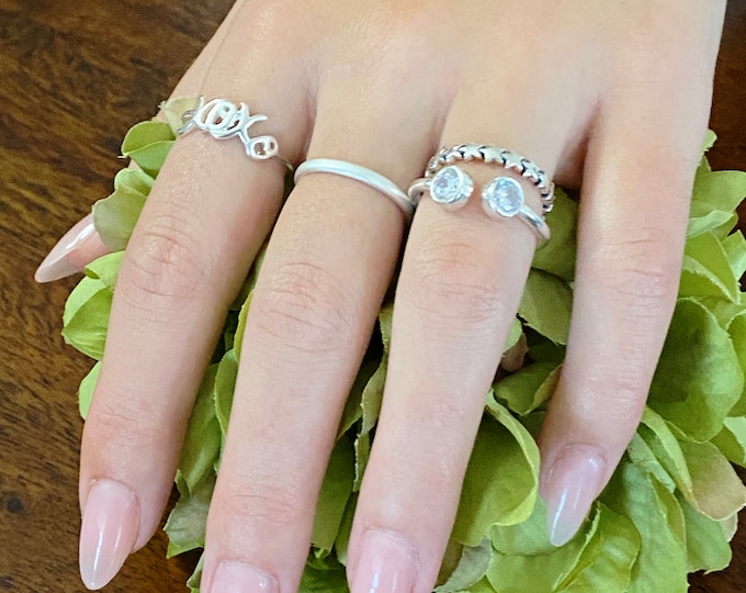 XOXO Solid 925 Sterling Silver Stackable Finger Rings, Star Wreath Ring, 5mm CZ Open Gap Ring, Fancy Layers, Stack em Up! #1611