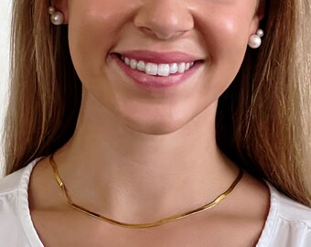 Gold Herringbone Chain, Silver Snake Thick Chain, 3mm Sterling Silver Chain, 18k Gold Plated Sterling Silver, 14" + 3" Extender, #1589