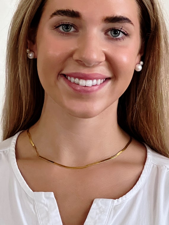 Gold Herringbone Chain, Silver Snake Thick Chain, 3mm Sterling Silver Chain, 18k Gold Plated Sterling Silver, 14" + 3" Extender, #1589