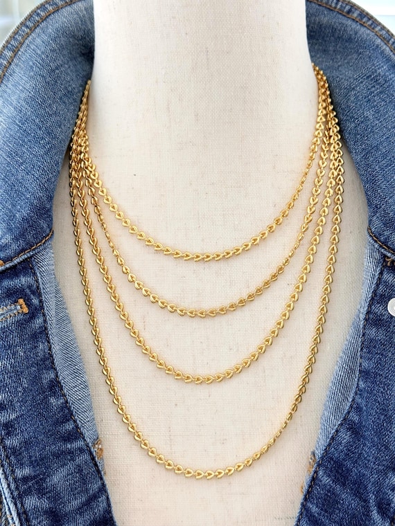 Gold Heart Link Necklace, Tiny Heart Links, Layering Chain Necklace, #2037