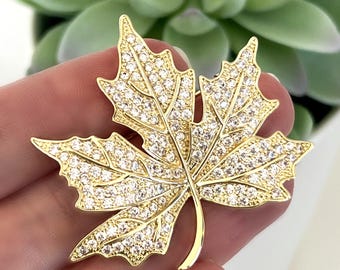 Gold Maple Leaf Brooch: Kate Middleton Inspired Zircon Pendant, #1523