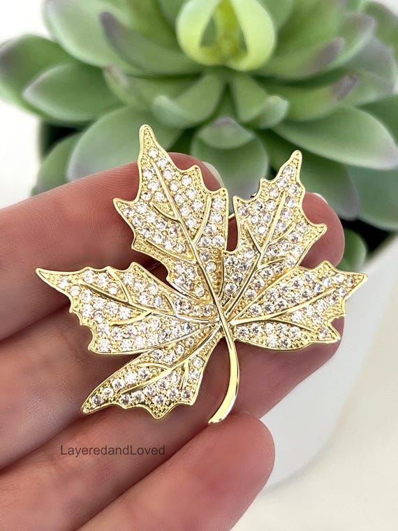 Gold Maple Leaf Brooch: Kate Middleton Inspired Zircon Pendant, #1523