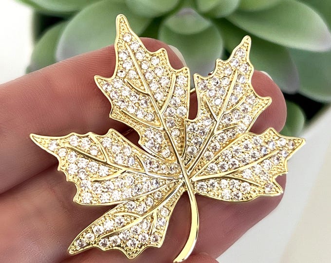 Gold Kate Middleton Inspired Royal Canadian Maple Leaf Brooch, Gorgeous Sparkly Diamond Zircons Brooch, #1523