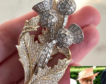 Queen Elizabeth Thistle Brooch, 18k Gold & Rhodium Plated High Quality Zircon Brooch, National Flower Of Scotland, #1746