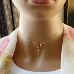 Eternity Cross Gold Choker Necklace, 100% 14k Gold Filled Inspirational Necklace, Layering Choker, Karma Ring, Eternity Necklace, #990