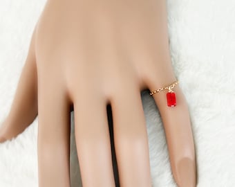 14k Gold Filled Red Coral Ring, Minimalist Dainty Coral on Tiny Rolo Chain, Sterling Silver or Gold Filled, Gift for her, #1923