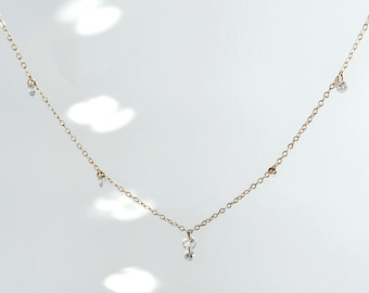 Diamond Zircon Dewdrop Gold Necklace, Dazzling 5A Zircon Dangles, 14k Gold Filled Chain, Dainty Sparkling Choker, Minimalist Layer #1893