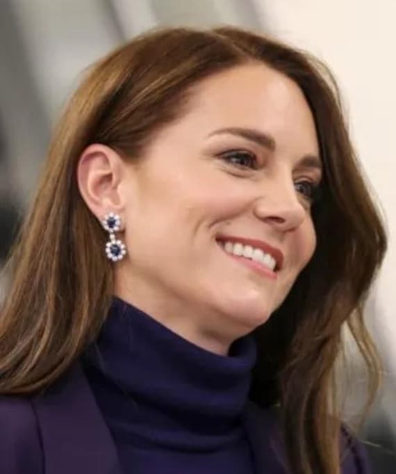 Kate Middleton Sapphire Blue Double Zircon Drop Post Earrings, Ruby Red, Emerald Green and Clear Crystal, Bridal Chandelier Earrings, #1665