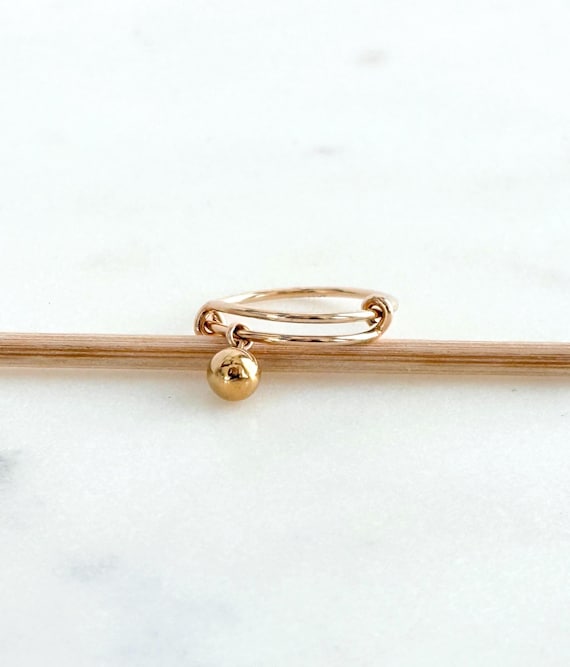 14k Gold Filled Expandable Ring, 3D Gold Ball Charm, Minimalist Stacking Ring, #866