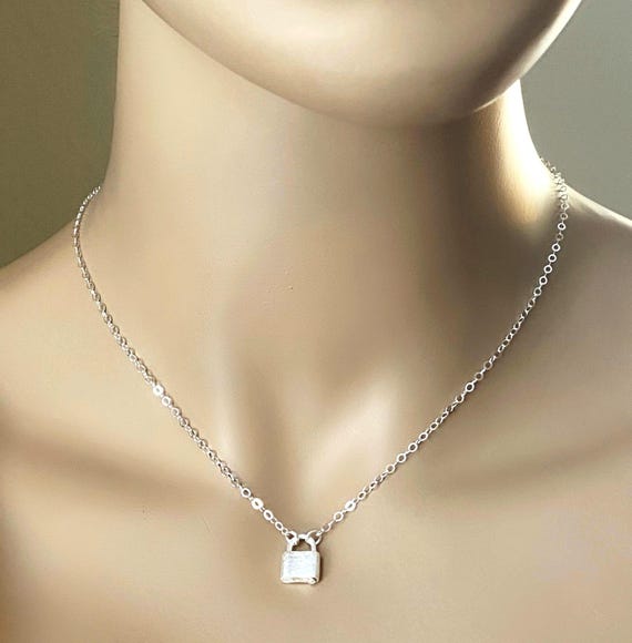 Sterling Silver Padlock Necklace: Tiny Lock Choker, Opens and Closes, #944