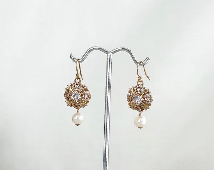 Freshwater Pearl Drop Dainty Earrings, 14k Gold Filled Bridal Chandelier Earrings, Regal Wedding Bridgerton Inspired #1851