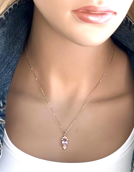 Bridgerton Inspired Amethyst Zircon Necklace & Earrings Set, Choice Colors, Dainty 14k Gold Filled Jewelry #1771