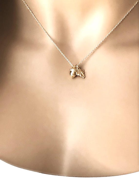 14k Gold Filled Acorn Necklace: Mixed Metal Leaf Charm, Kate Middleton Inspired Royal Jewelry, #771