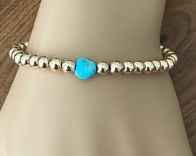 Turquoise Sleeping Beauty Nugget Bracelet, 14k Gold Filled Beaded Bracelet, Large 5mm Beads, December Birthday, Southwest Style, #1419