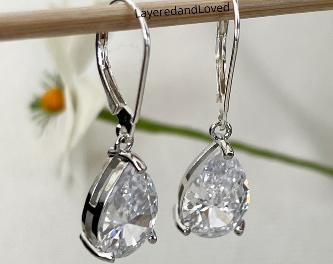 Ariana Grande Inspired Sparkling Teardrop Earrings, Sterling Silver or Rose Gold Filled Choice, Sparkling Teardrops, #1457