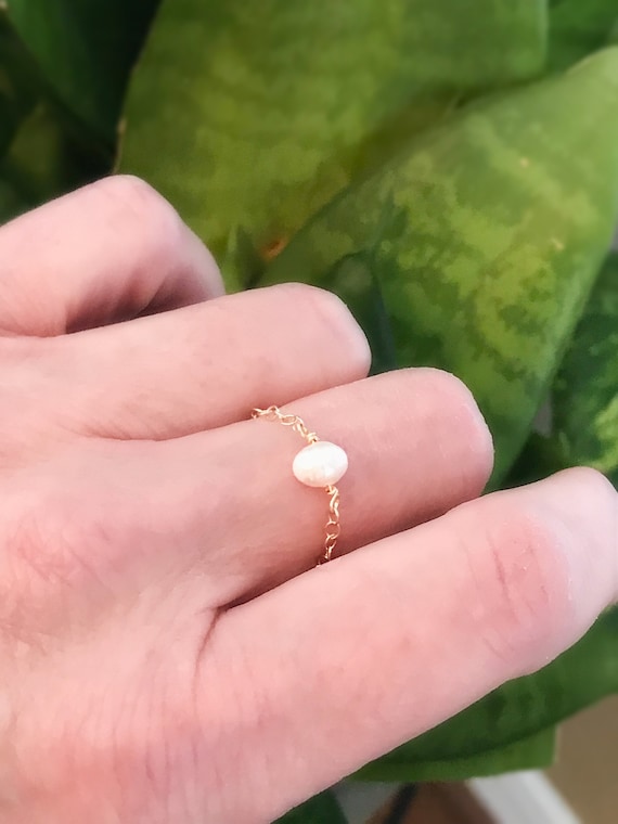 Dainty Freshwater Pearl Ring: 14k Gold Filled Chain, Minimalist Jewelry, #779