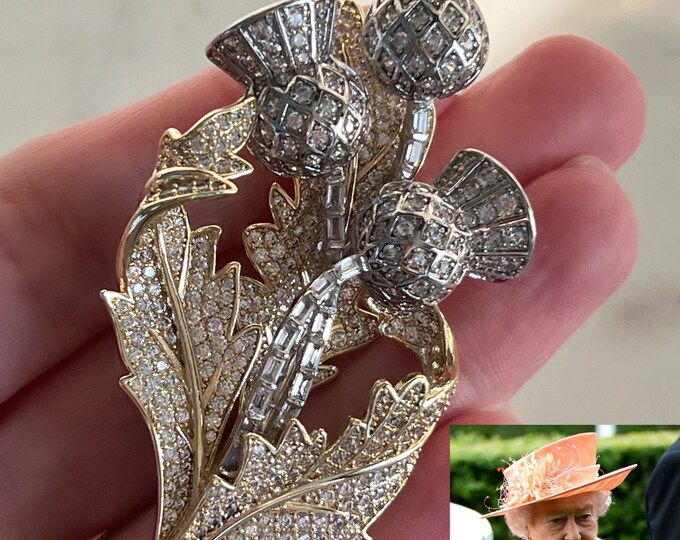 Queen Elizabeth Thistle Brooch, 18k Gold & Rhodium Plated High Quality Zircon Brooch, National Flower Of Scotland, #1746