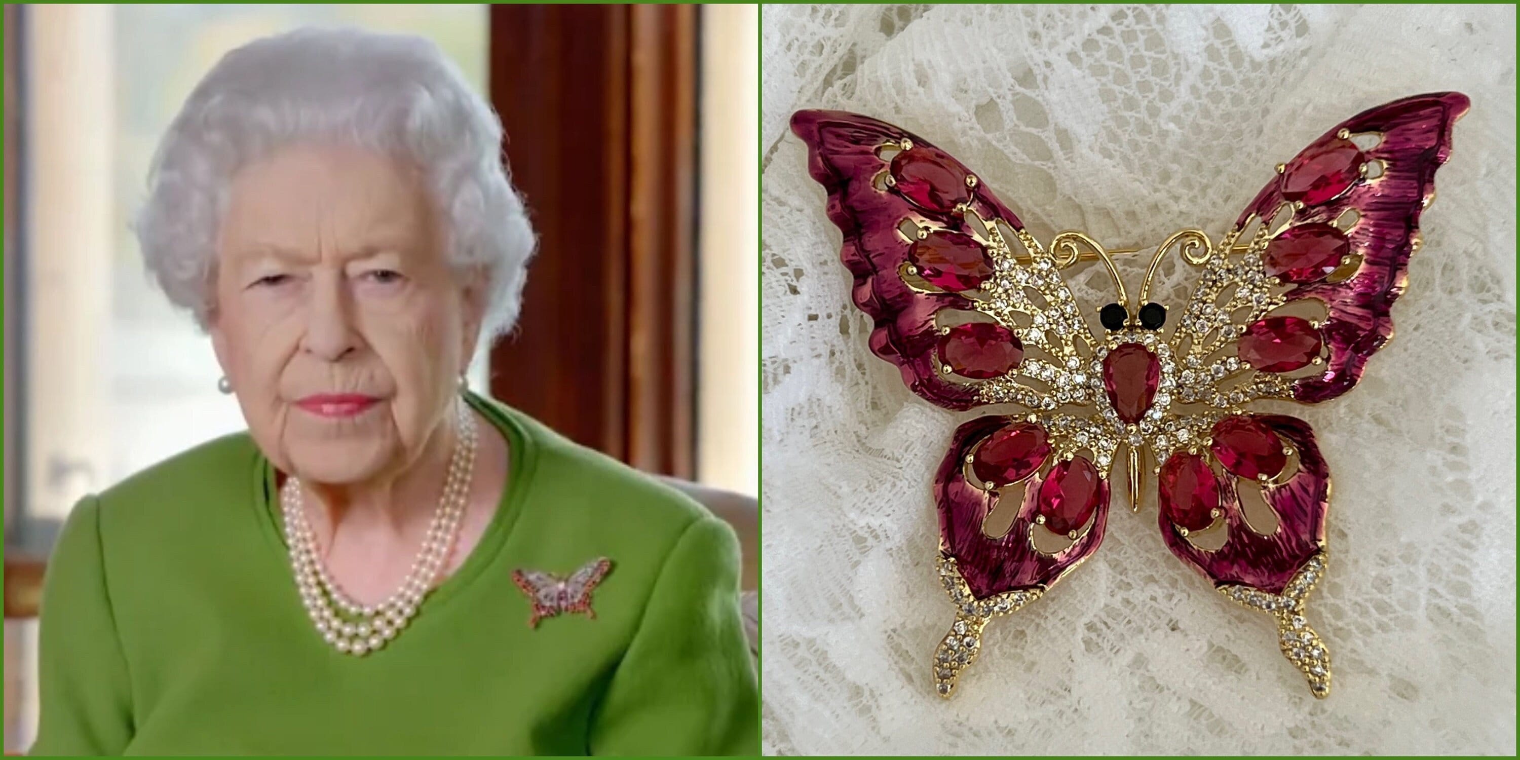 Queen Elizabeth Rose Red Butterly Zircon Brooch, Rubies & Diamonds  Sparkling Butterfly Brooch, Faceted Ruby Zircons, Paved Clear CZs, #1605