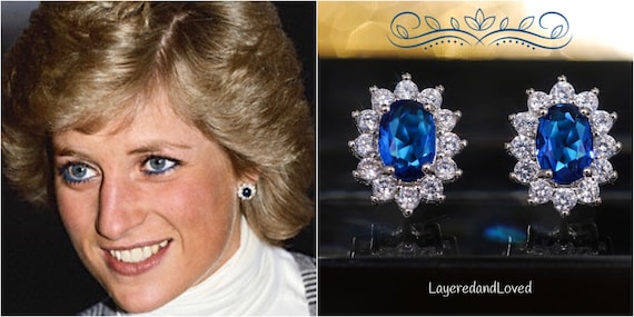 Princess Diana Inspired Sapphire Blue Earrings, Choice Sapphire, Emerald or Pink Post Earrings, A Royal Inspiration, #1397