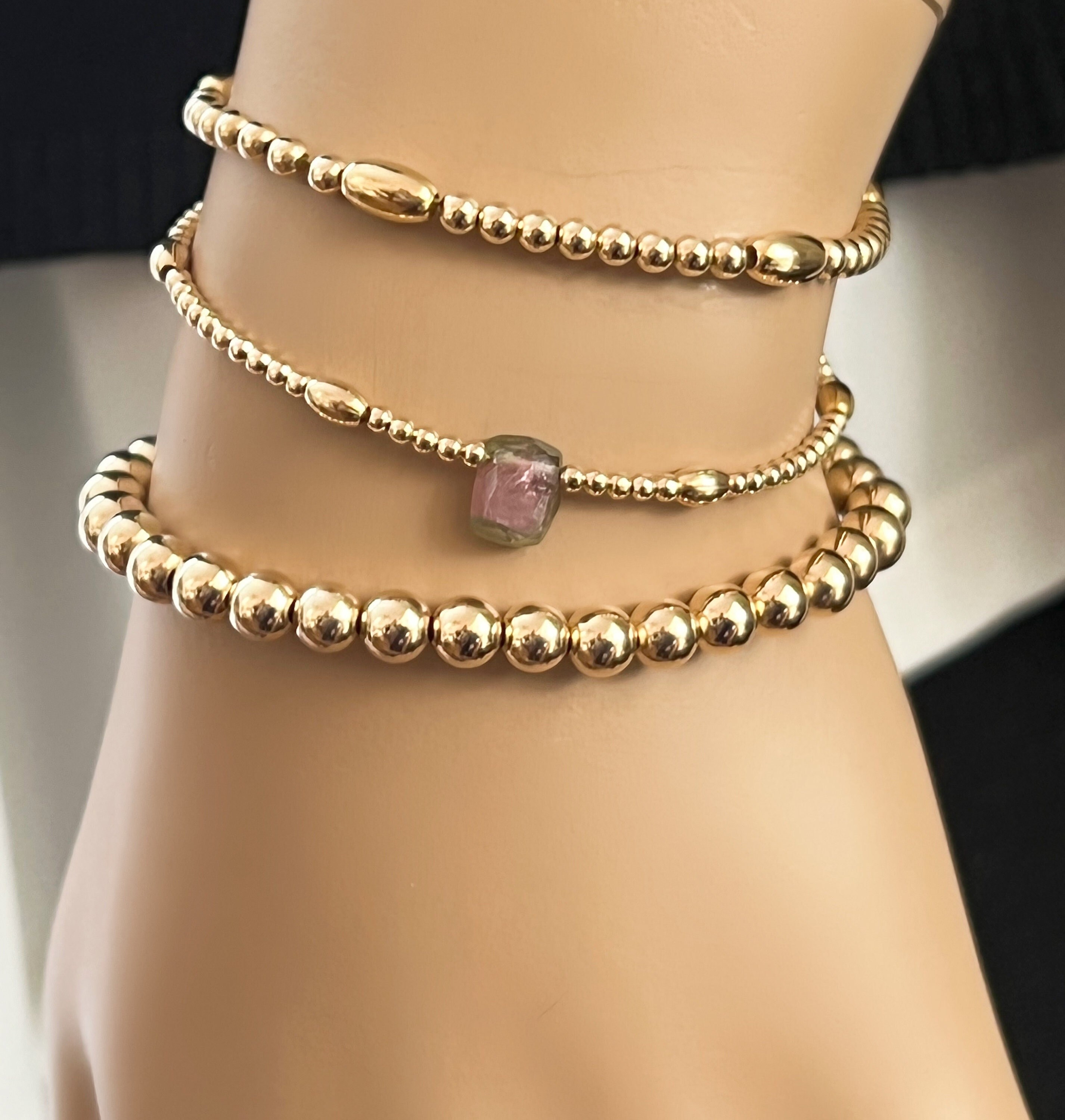 5mm 14k Gold Filled Beaded Stretchy Bracelet – Laguna Bohemia Handcrafted