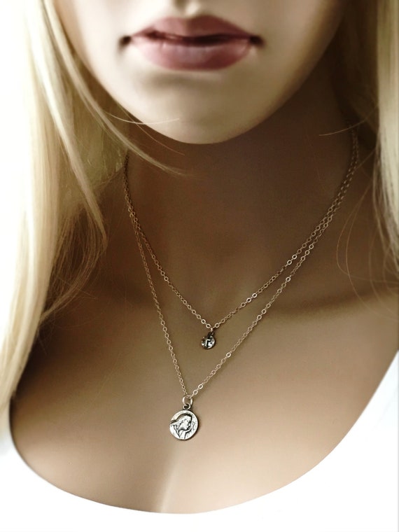 Sterling Silver Mary Magdalene Necklace Set: Reversible Cross Charm, Dainty Religious Jewelry Gifts, #636