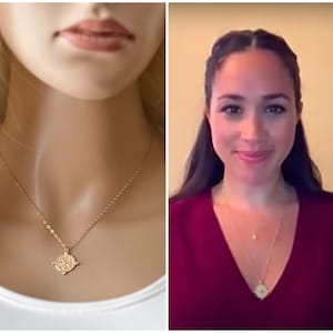 Meghan Markle Inspired Gold Medallion 14k Gold Filled Necklace, Round Geometric Lines, CZ Points, Dainty and Light, Sparkling Jewelry, #1217