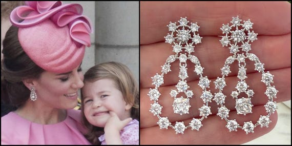 Kate Inspired Zircon Orbital Earrings, Sterling Silver Posts, Dangling Center Pendant Earrings, #1806