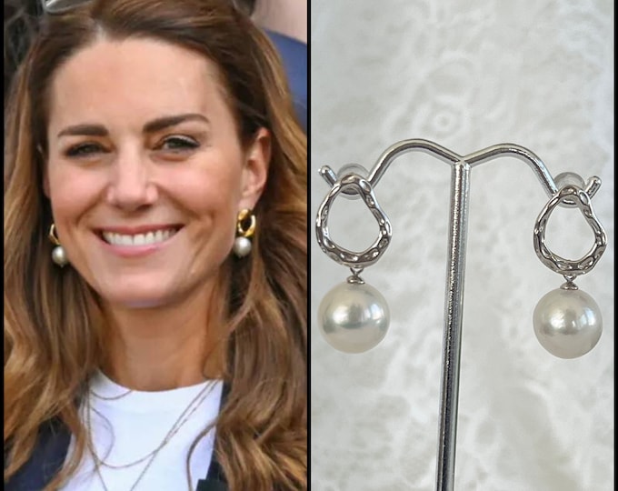 Kate Middleton Textured Circle Post Pearl Earrings, Large Edison Pearls, Sterling Silver Circle Studs, Royal Inspiration, #1552